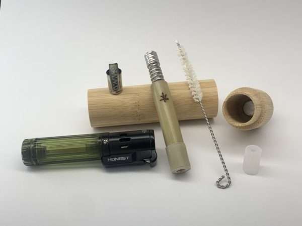 Dynaboo ~ Aquaboo Dry Herb Vape Torch Kit image with contents. DynaVap lid off